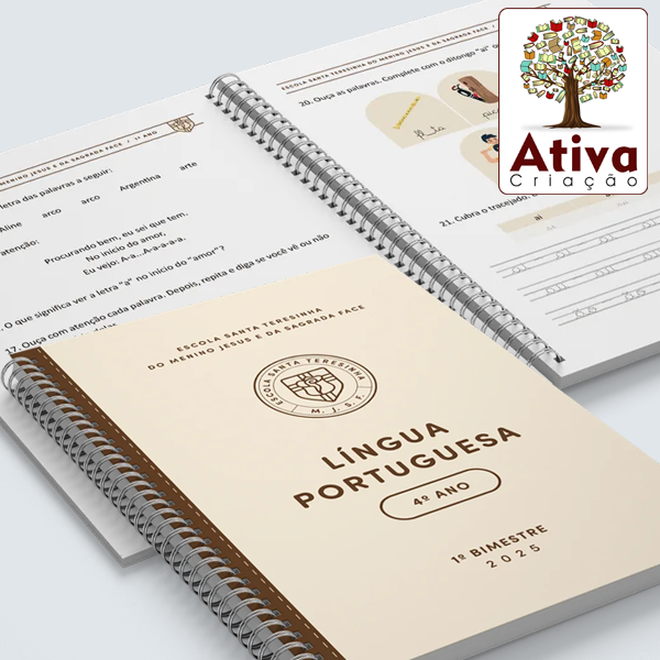 Projeto de apostila de Língua Portuguesa para o 4º ano com capa e páginas internas